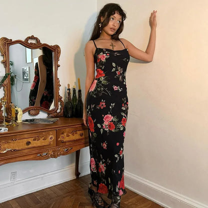 Floral Spaghetti Strap Bodycon Maxi Dress – Elegant, Sexy & Backless