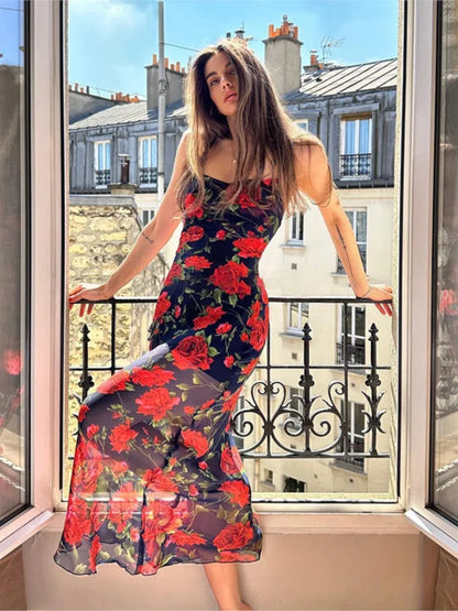 Floral Spaghetti Strap Bodycon Maxi Dress – Elegant, Sexy & Backless