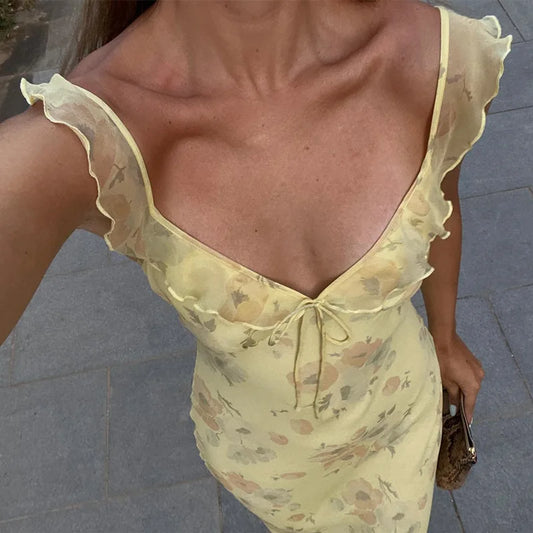 Frorenza Summer Floral Plunge Maxi – Elegant Backless Beach & Vacation Dress