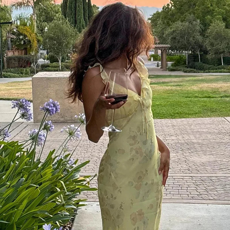 Frorenza Summer Floral Plunge Maxi – Elegant Backless Beach & Vacation Dress