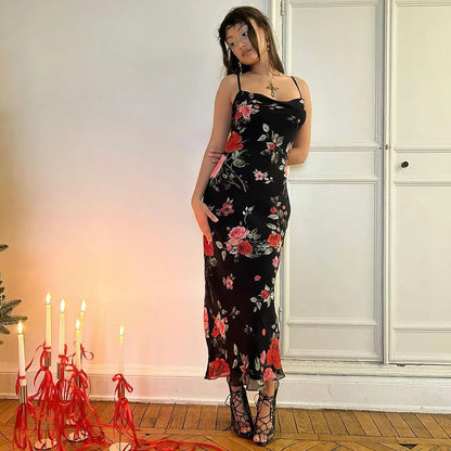 Floral Spaghetti Strap Bodycon Maxi Dress – Elegant, Sexy & Backless